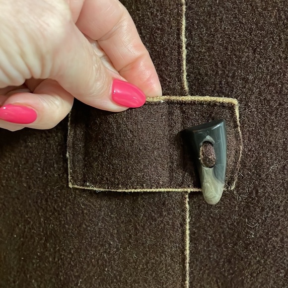VINTAGE Lauren Ralph Lauren brown wool hooded coat horn toggle closures size MP - Picture 6 of 16
